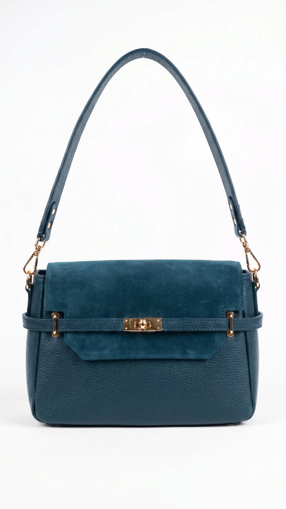 Structured Handbag in Genuine Dollaro and Suede Leather - Made in Italy - Art. 26096