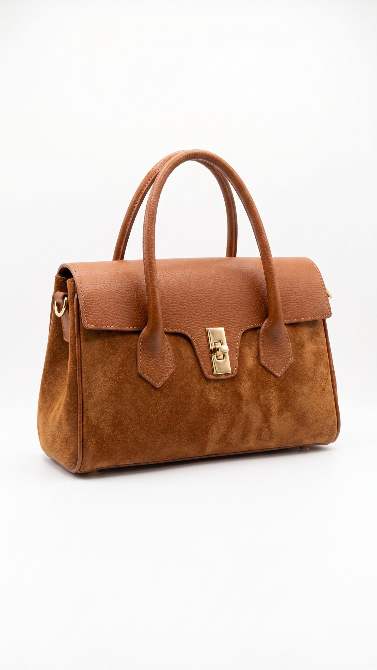 Structured Handbag in Genuine Dollaro and Suede Leather - Made in Italy - Art. 26098