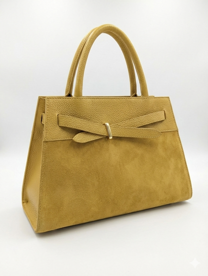 Structured Handbag in Genuine Suede Leather - Made in Italy - Art. 26007