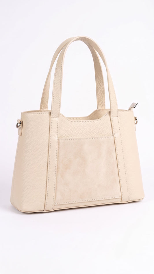 Structured Handbag in Genuine Dollaro and Suede Leather - Made in Italy - Art. 26092