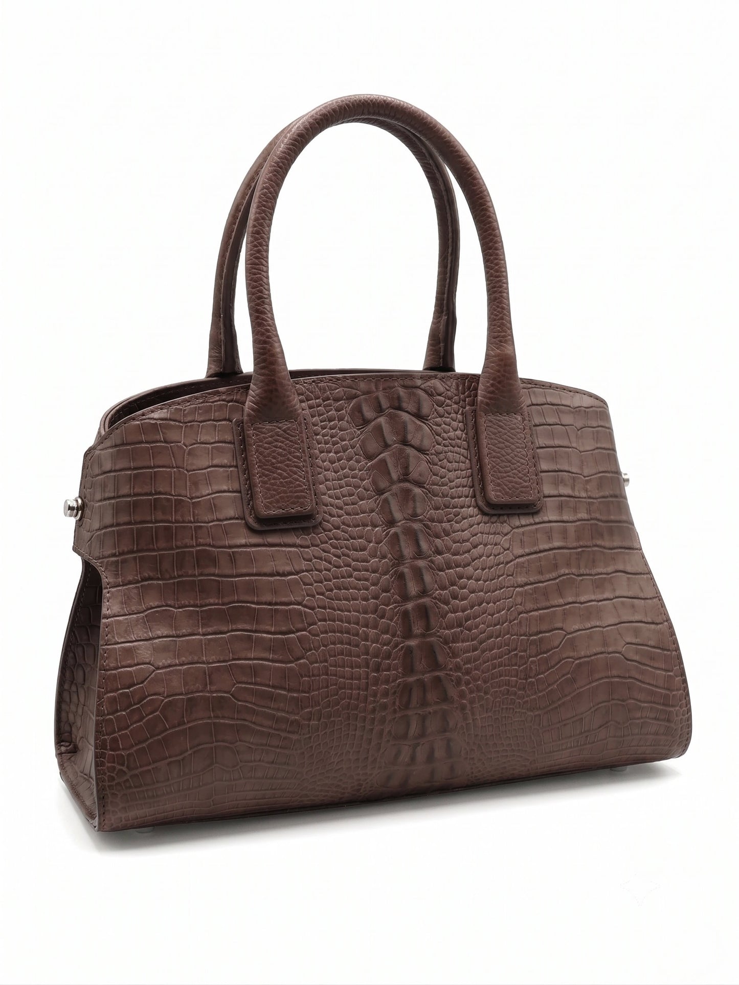 Structured Handbag in Genuine Croco and Dollaro Leather - Made in Italy - Art. 26068