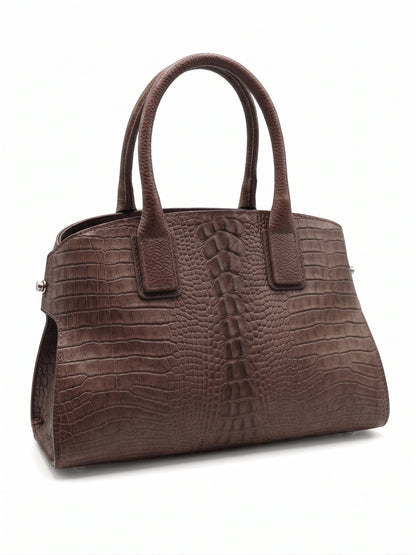 Structured Handbag in Genuine Croco and Dollaro Leather - Made in Italy - Art. 26068
