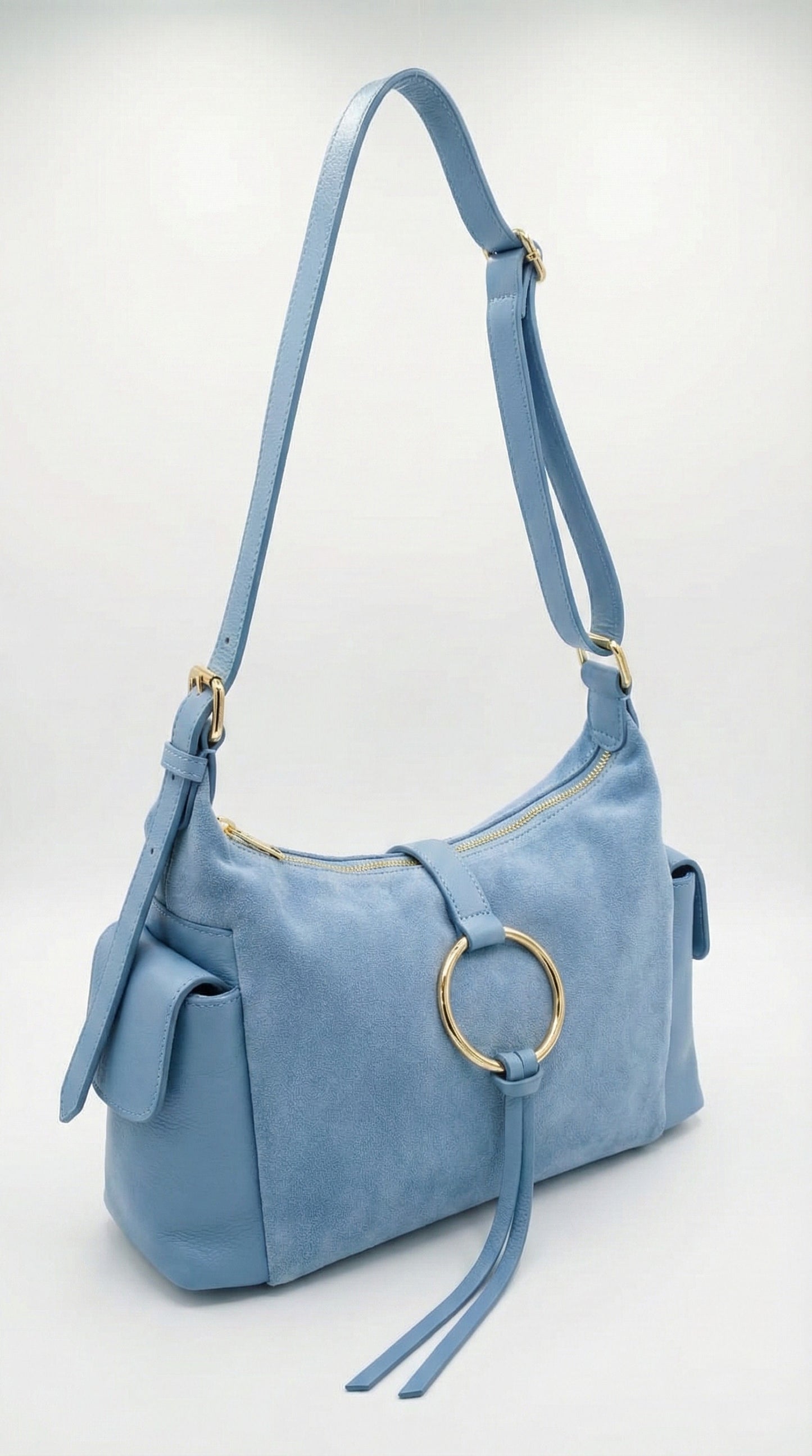 Soft Crossbody Bag in Genuine Suede and Dollaro Leather - Made in Italy - Art. 26036