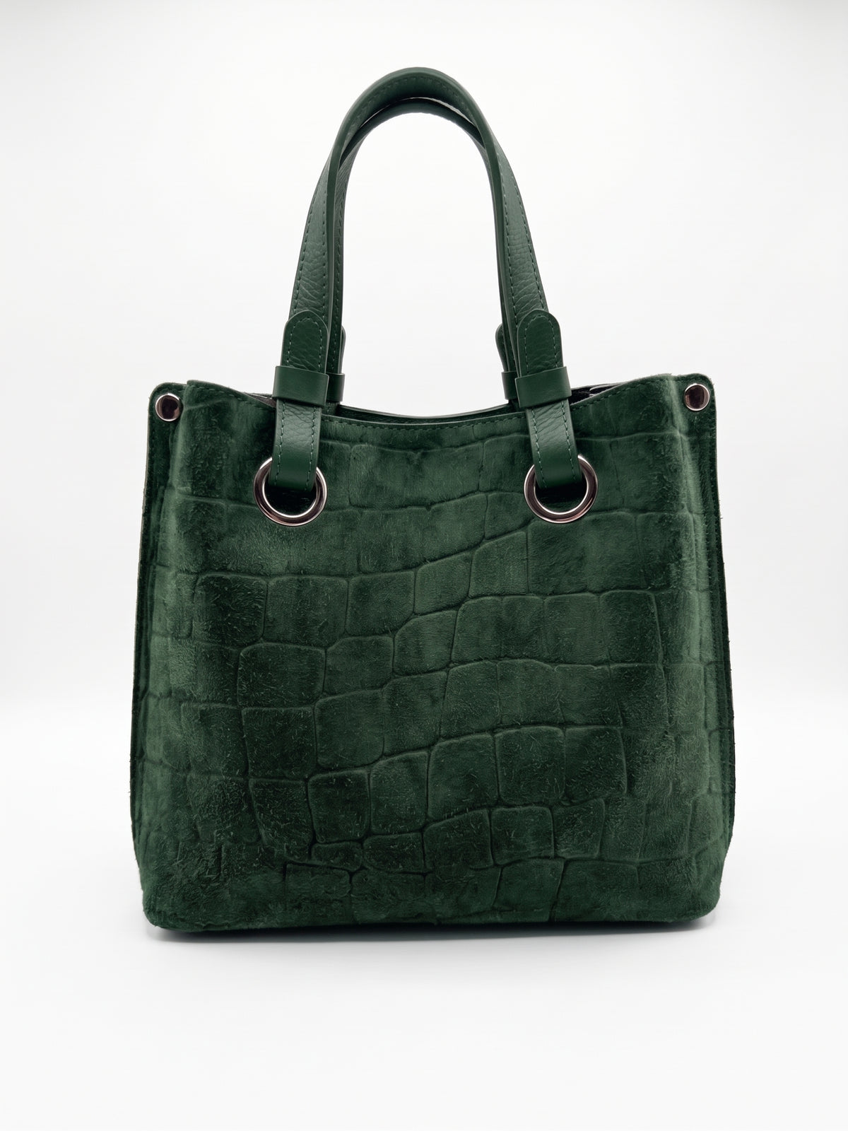 Structured Handbag in Genuine Printed Suede and Dollaro Leather - Made in Italy - Art. 26148