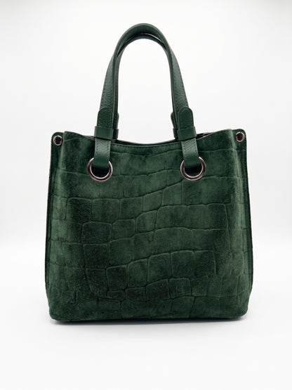 Structured Handbag in Genuine Printed Suede and Dollaro Leather - Made in Italy - Art. 26148