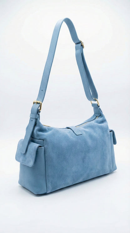 Soft Crossbody Bag in Genuine Suede and Dollaro Leather - Made in Italy - Art. 26036