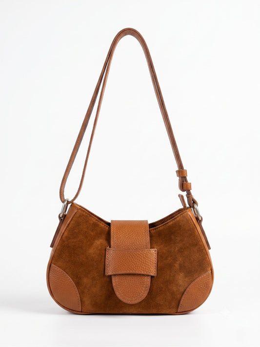 Soft Shoulder Bag in Genuine Suede and Dollaro Leather - Made in Italy - Art. 26119