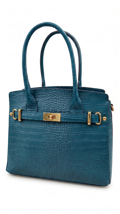 Structured Handbag in Genuine Croco Leather - Made in Italy - Art. 26105