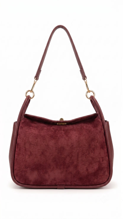 Soft Shoulder Bag in Genuine Suede and Dollaro Leather - Made in Italy - Art. 26118