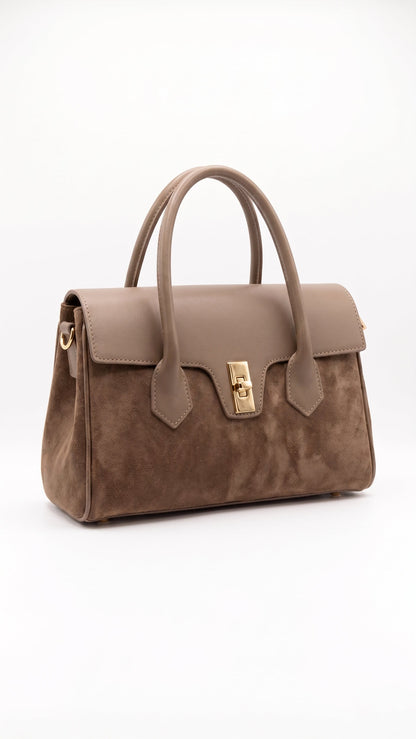 Structured Handbag in Genuine Dollaro and Suede Leather - Made in Italy - Art. 26098