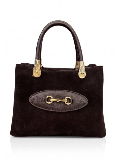 Structured Handbag in Genuine Suede and Dollaro Leather - Made in Italy - Art. 26130