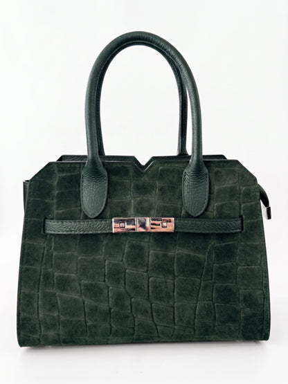 Structured Handbag in Genuine Printed Suede and Dollaro Leather - Made in Italy - Art. 26139