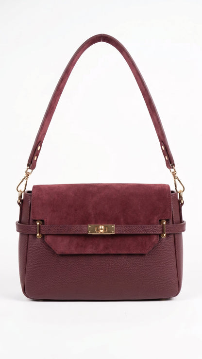 Structured Handbag in Genuine Dollaro and Suede Leather - Made in Italy - Art. 26096