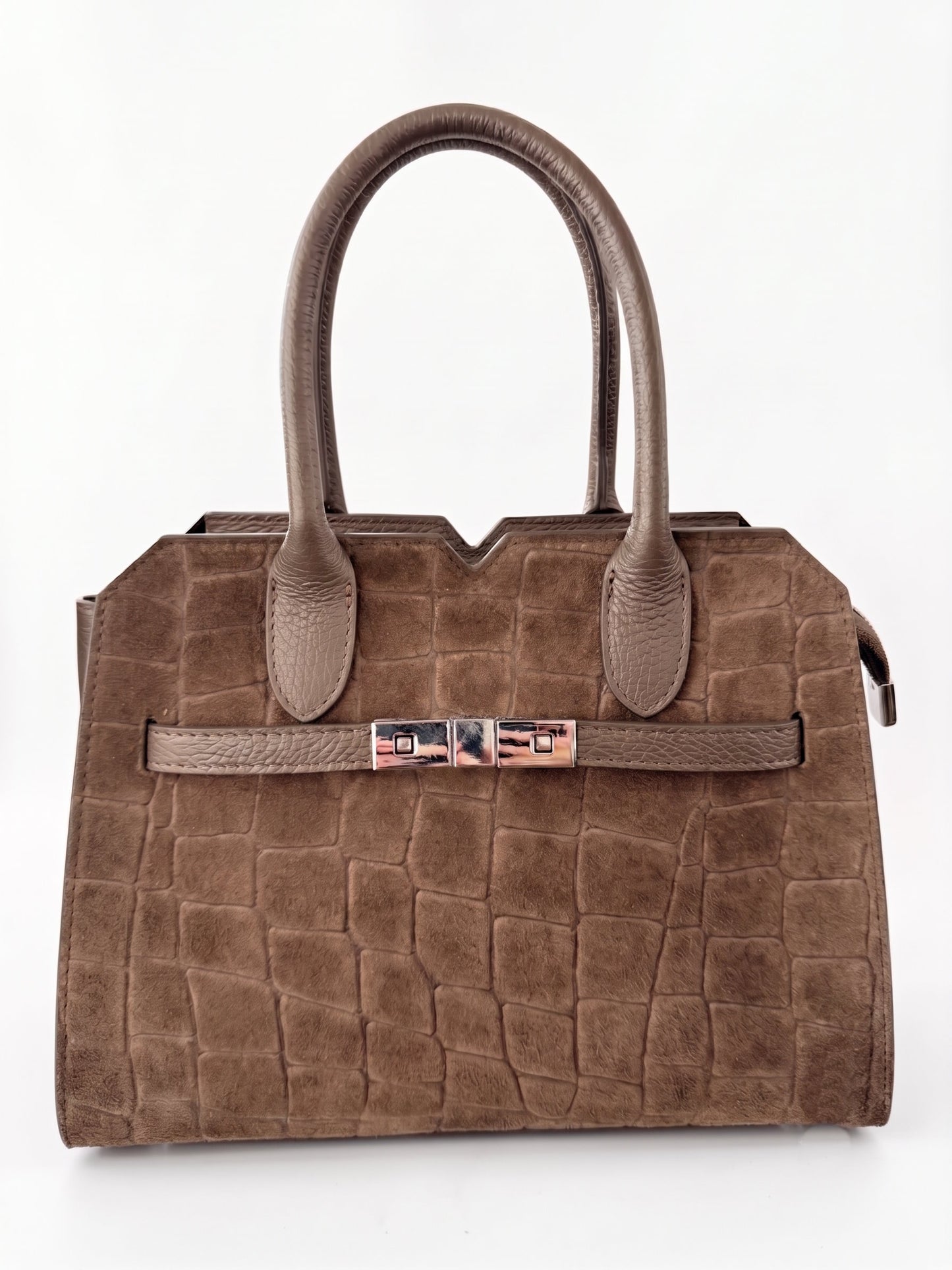 Structured Handbag in Genuine Printed Suede and Dollaro Leather - Made in Italy - Art. 26139