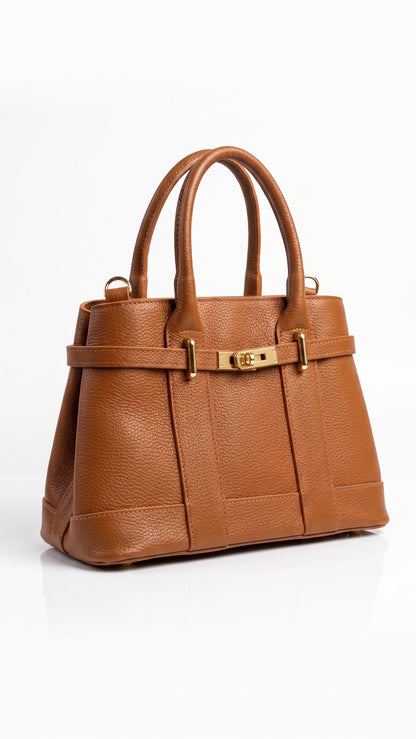 Structured Handbag in Genuine Dollaro Leather - Made in Italy - Art. 26090