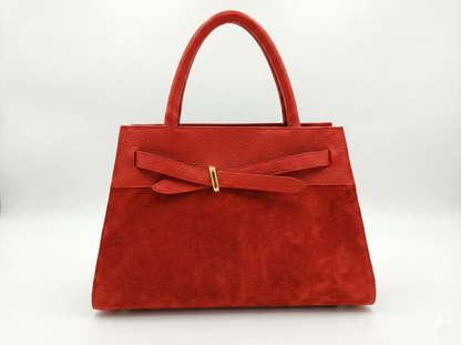 Structured Handbag in Genuine Suede Leather - Made in Italy - Art. 26007