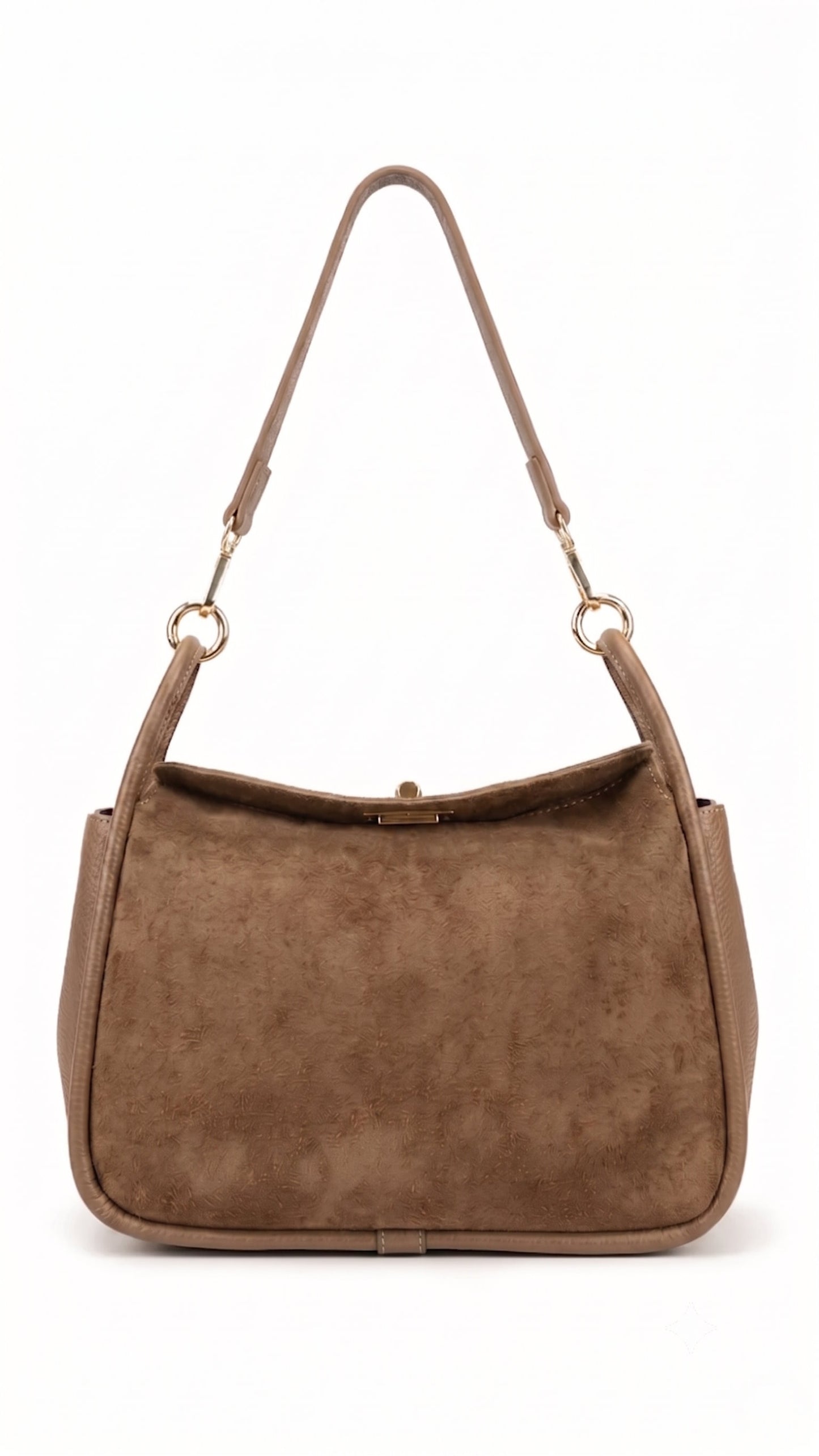Soft Shoulder Bag in Genuine Suede and Dollaro Leather - Made in Italy - Art. 26118