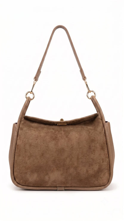 Soft Shoulder Bag in Genuine Suede and Dollaro Leather - Made in Italy - Art. 26118