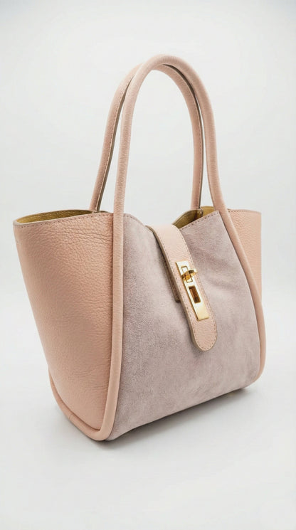 Structured Handbag in Genuine Dollaro and Suede Leather - Made in Italy - Art. 26037