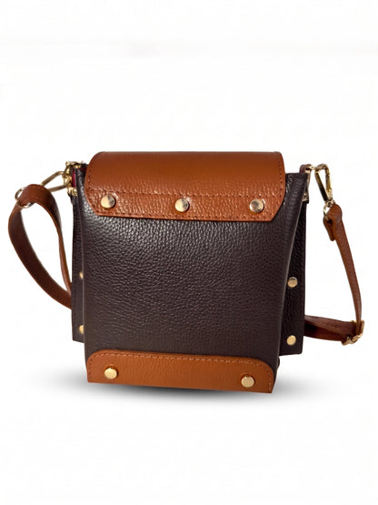 Structured Crossbody Bag and Handbag in Genuine Dollaro Leather - Made in Italy - Art. 26140