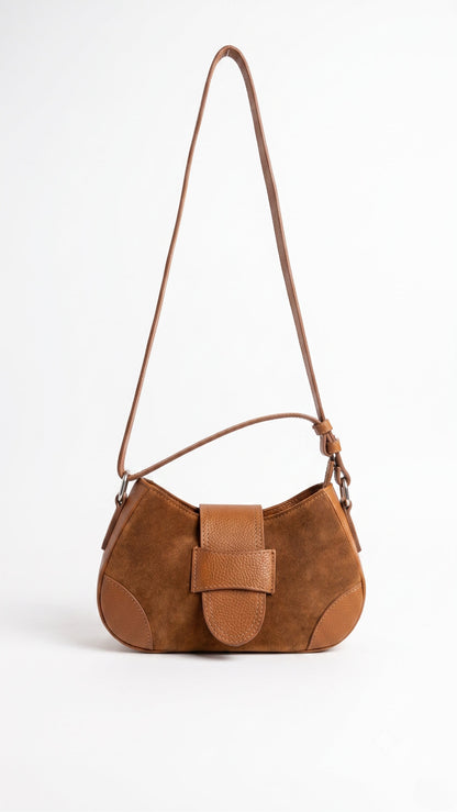 Soft Shoulder Bag in Genuine Suede and Dollaro Leather - Made in Italy - Art. 26119