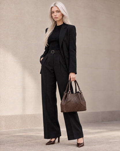 Structured Handbag in Genuine Dollaro and Croco Leather - Made in Italy - Art. 26162