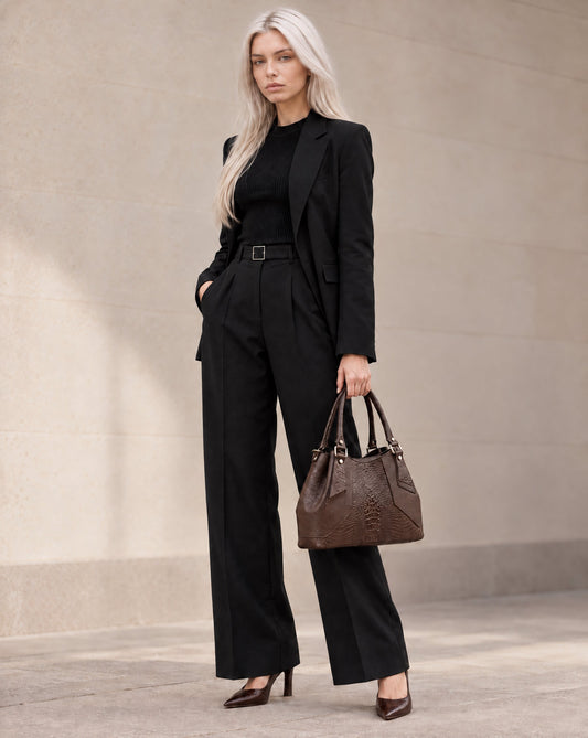 Structured Handbag in Genuine Dollaro and Croco Leather - Made in Italy - Art. 26162