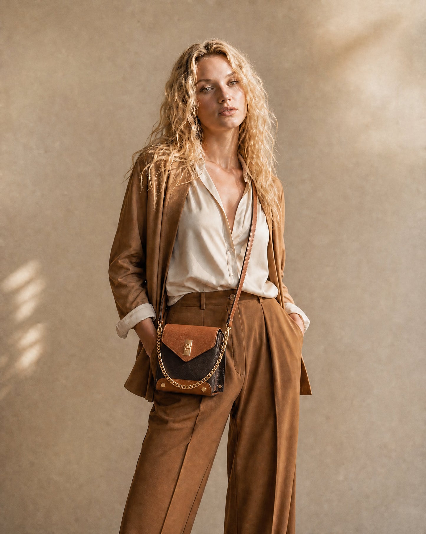 Structured Crossbody Bag and Handbag in Genuine Dollaro Leather - Made in Italy - Art. 26140