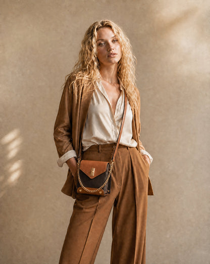Structured Crossbody Bag and Handbag in Genuine Dollaro Leather - Made in Italy - Art. 26140