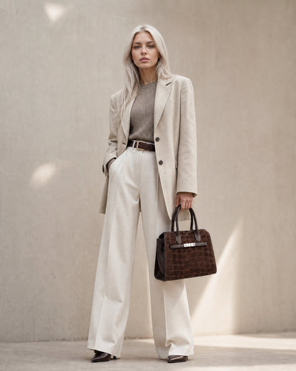 Structured Handbag in Genuine Printed Suede and Dollaro Leather - Made in Italy - Art. 26139
