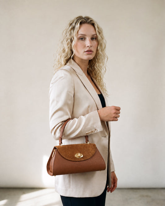 Structured Handbag in Genuine Suede and Dollaro Leather - Made in Italy - Art. 26152