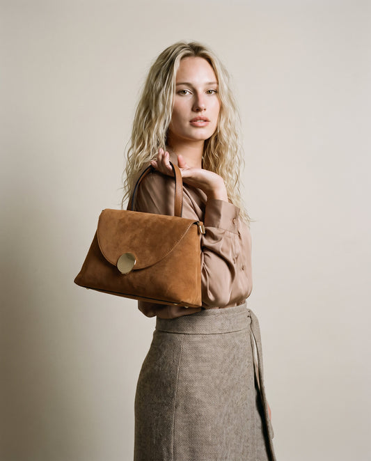 Structured Handbag in Genuine Suede and Dollaro Leather - Made in Italy - Art. 26042