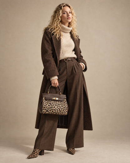 Structured Handbag in Genuine Dollaro and Printed Suede Leather - Made in Italy - Art. 26155