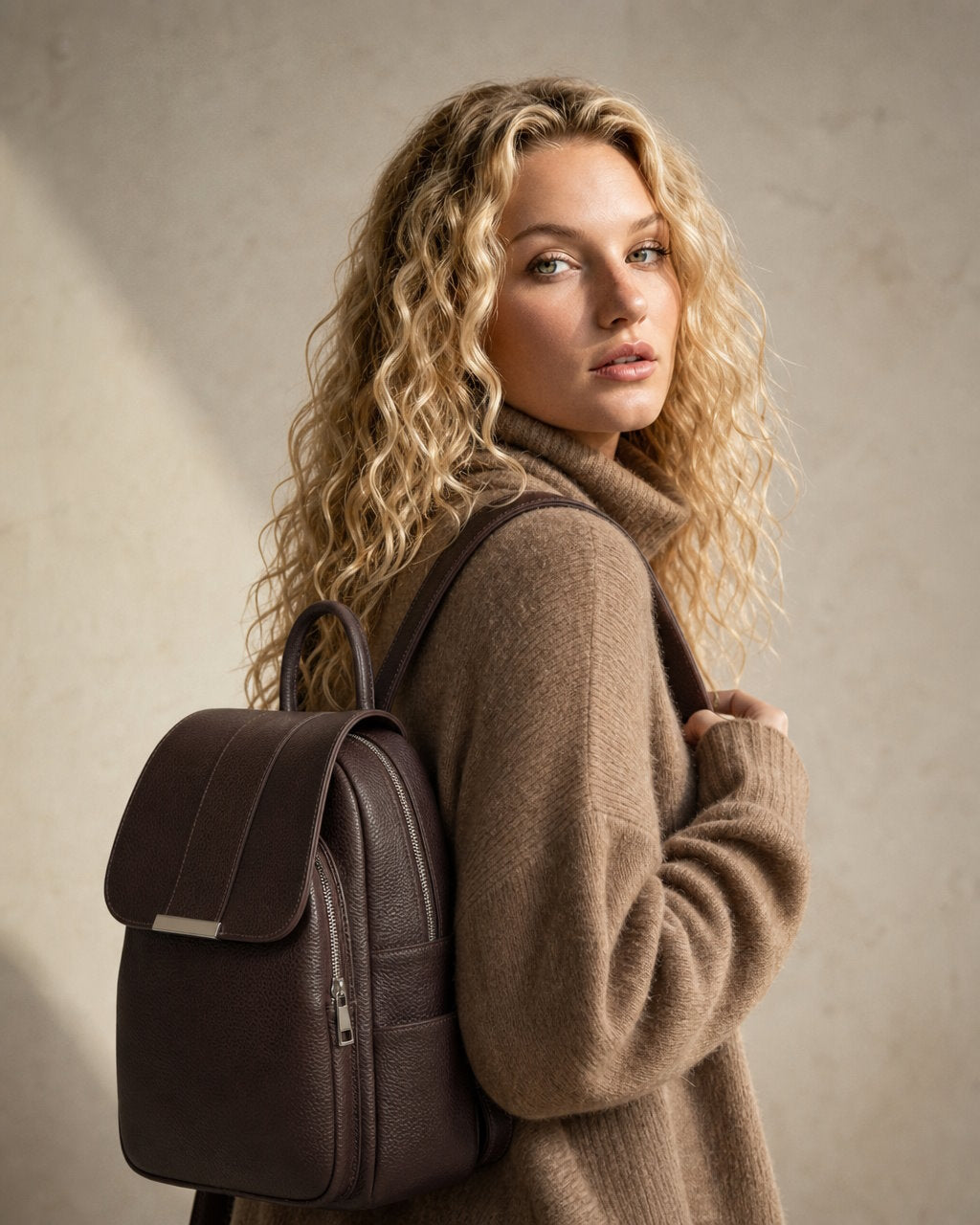 Structured Backpack in Genuine Dollaro Leather - Made in Italy - Art. 26065