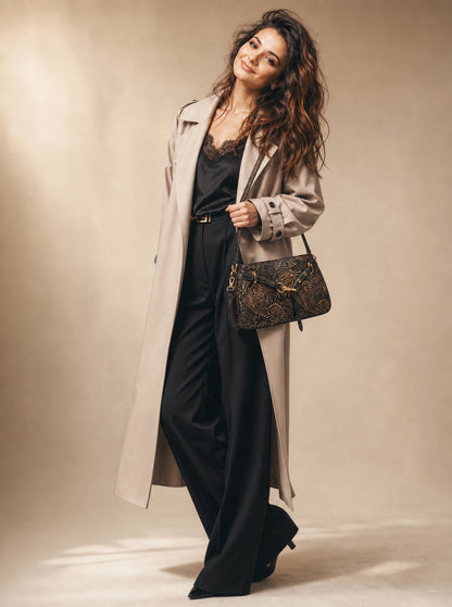 Soft Handbag and Crossbody Bag in Genuine Printed Suede Leather - Made in Italy - Art. 26107