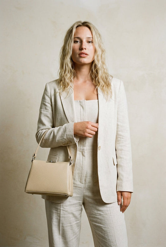 Structured Handbag and Crossbody Bag in Genuine Dollaro Leather - Made in Italy - Art. 26085