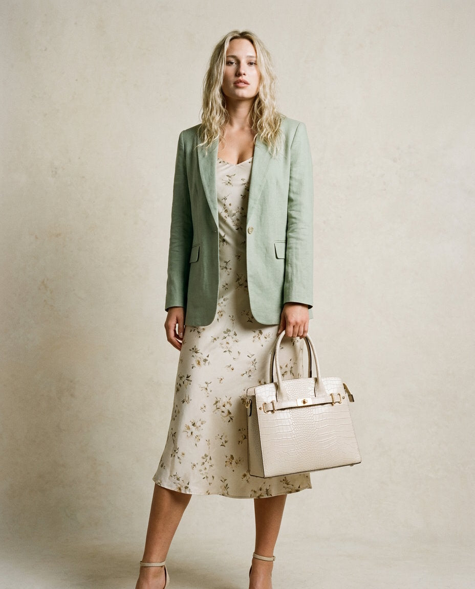 Structured Handbag in Genuine Croco Leather - Made in Italy - Art. 26105