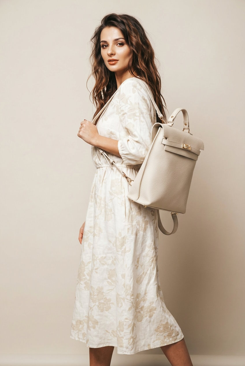 Structured Backpack in Genuine Dollaro Leather - Made in Italy - Art. 26095