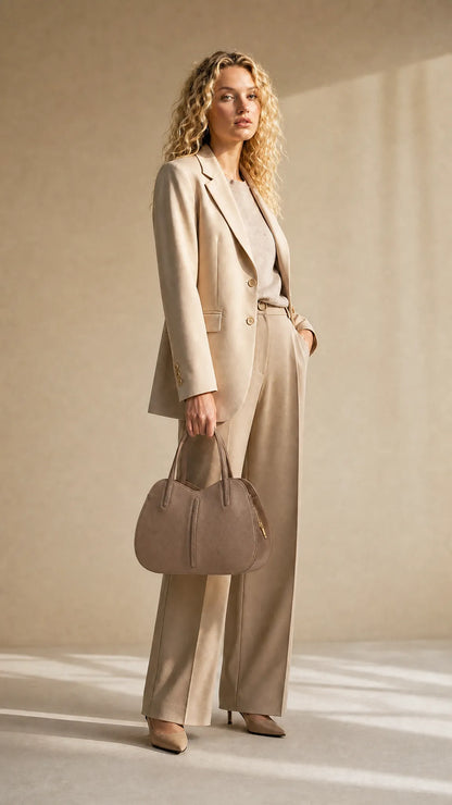 Structured Handbag in Genuine Dollaro and Suede Leather - Made in Italy - Art. 26126