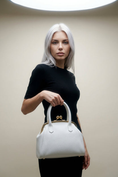 Structured Handbag in Genuine Dollaro Leather - Made in Italy - 26078D