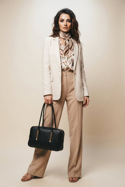 Structured Shoulder Bag in Genuine Dollaro Leather - Made in Italy - Art. 26097