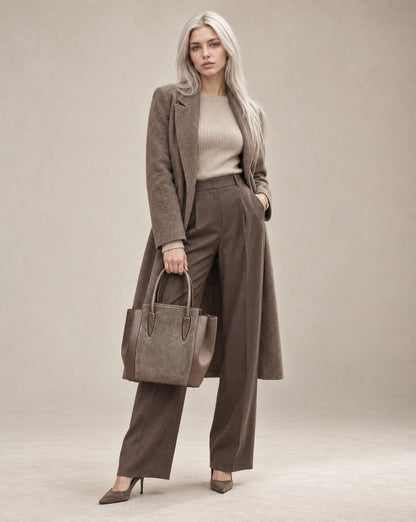 Structured Handbag in Genuine Suede and Dollaro Leather - Made in Italy - Art. 26150