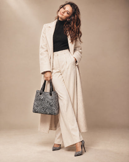 Structured Handbag in Genuine Printed and Dollaro Leather - Made in Italy - Art. 26163