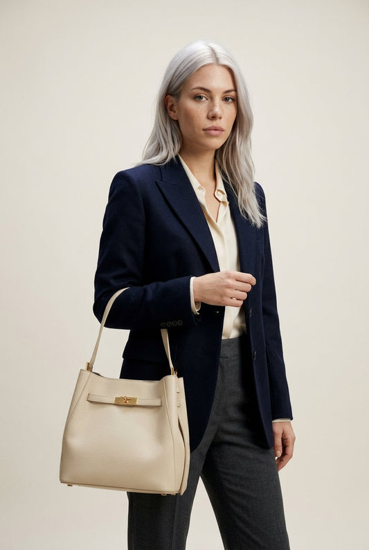 Structured Handbag and Shoulder Bag in Genuine Dollaro Leather - Made in Italy - Art. 26077