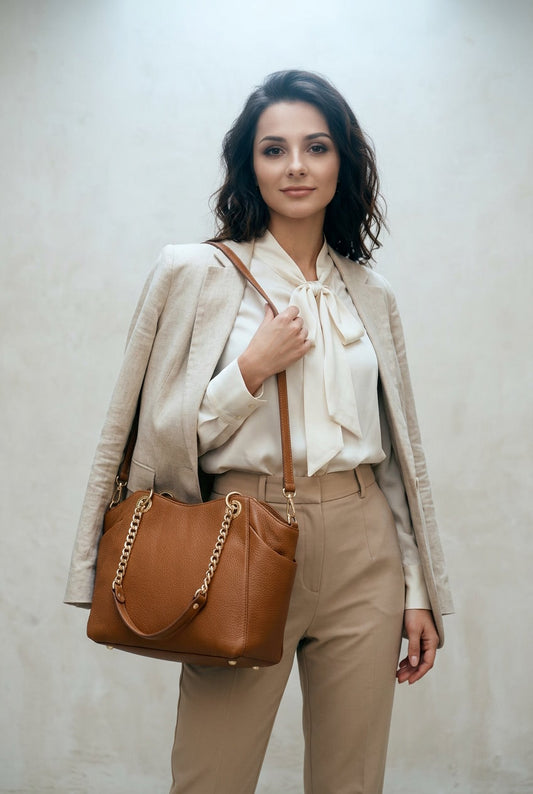 Structured Shoulder Bag in Genuine Dollaro Leather - Made in Italy - Art. 26075