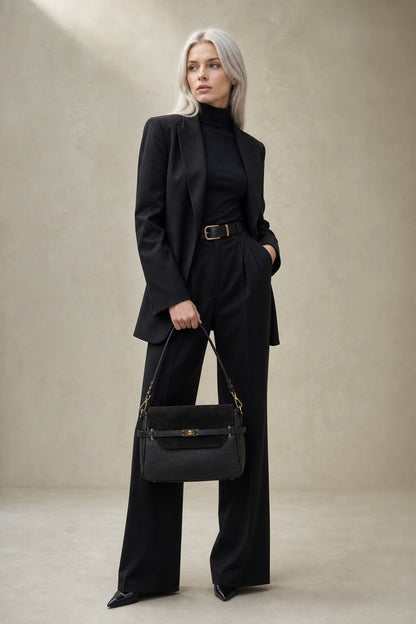 Structured Handbag in Genuine Dollaro and Suede Leather - Made in Italy - Art. 26096