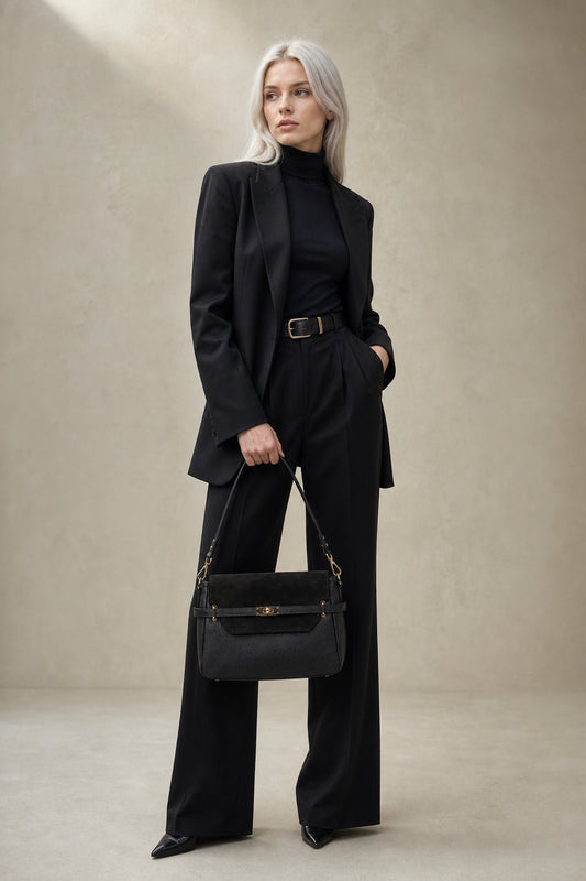 Structured Handbag in Genuine Dollaro and Suede Leather - Made in Italy - Art. 26096