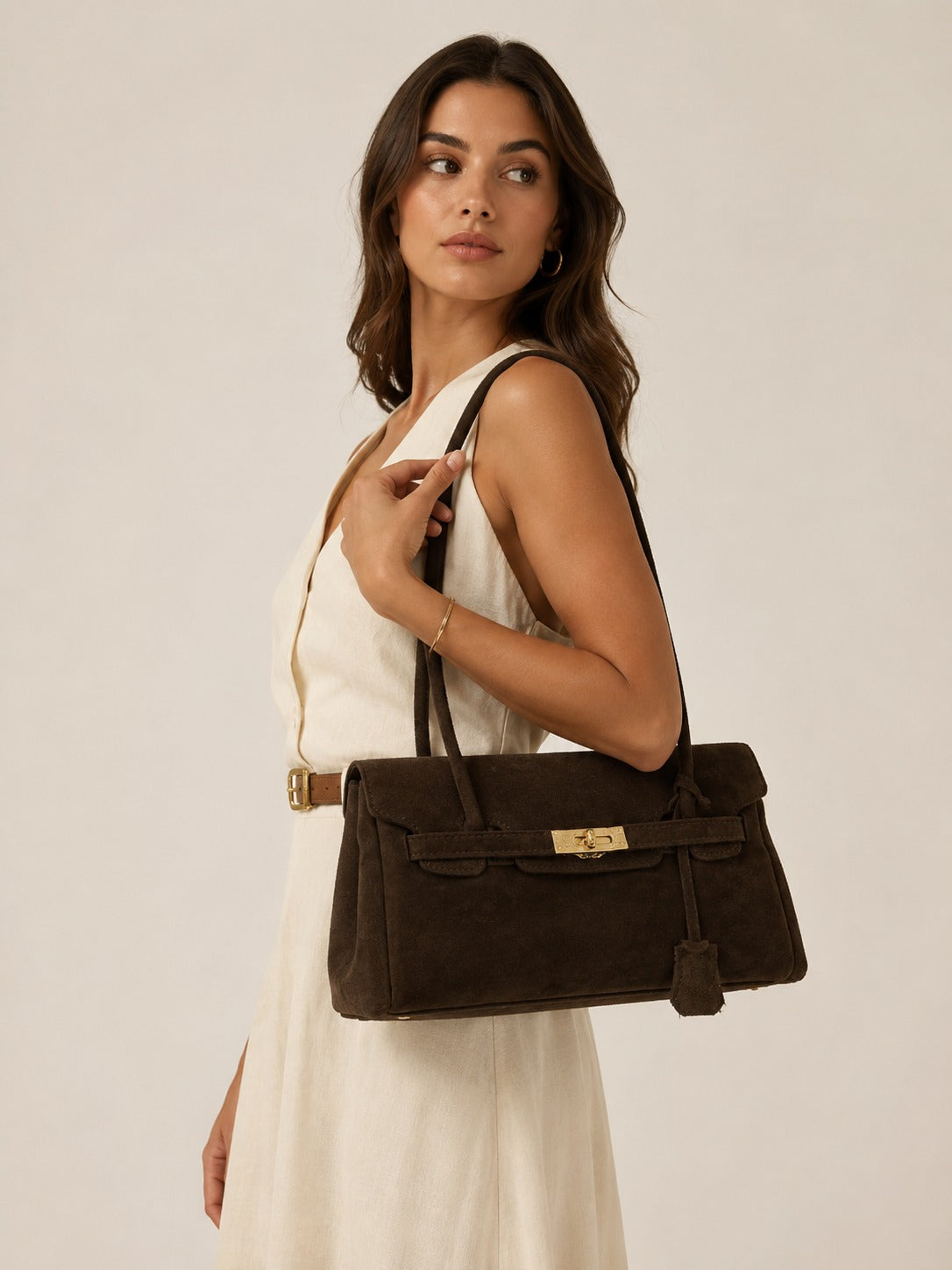 Soft Shoulder Bag in Genuine Suede Leather - Made in Italy - Art. 26108