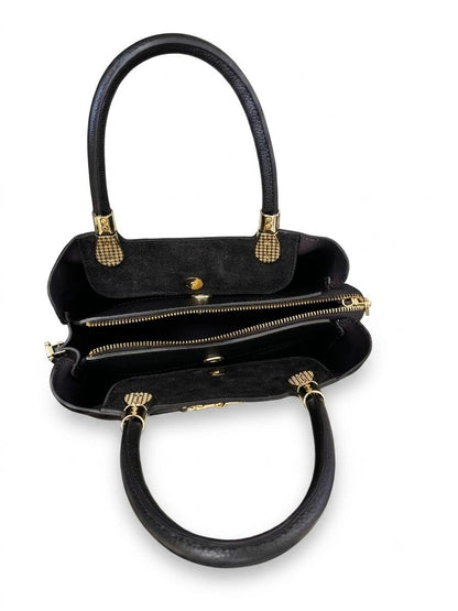 Structured Handbag in Genuine Suede and Dollaro Leather - Made in Italy - Art. 26130