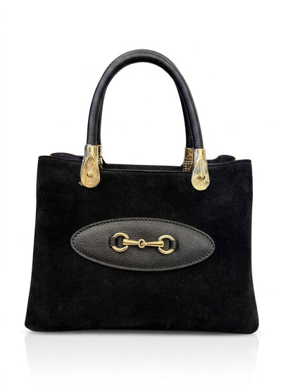 Structured Handbag in Genuine Suede and Dollaro Leather - Made in Italy - Art. 26130